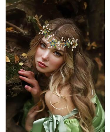 IYOU Flower Fairy Headband Green Pearls Wedding Crown Leaf Bridal Bridesmaid Elf Hair Accessories for Women - Buy Online on GoSupps.com