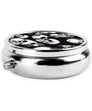 Black Skull Round Pill Box - 3 Compartment Mini Pocket Organizer for Travel & Vitamins - Buy Online on GoSupps.com