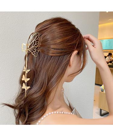 Gold Butterfly Hair Claw Clip with Tassels - Elegant Hair Accessory for Women - Non-slip, Luxury Design - Perfect for Thick/Thin Hair - 1Pcs - Buy Online on GoSupps.com