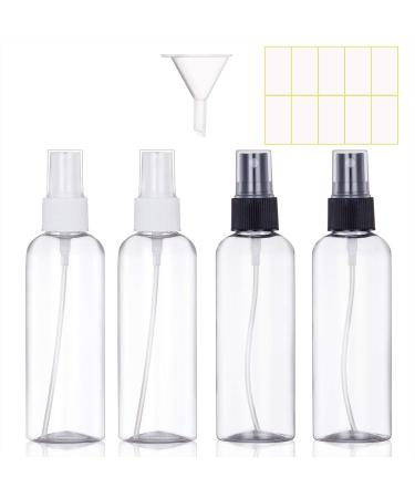 Spray Bottle Transparent Empty Fine Mist Spray Bottle Travel Atomizer Bottles 100ml 1 Pack (1 x 4 Pieces) Black + White
