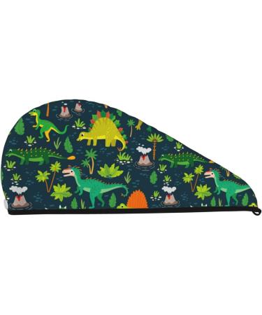 Super Absorbent Dinosaur & Tropical Leaves Hair Towel Wrap - Quick Dry Coral Velvet for Long Curly & Thick Hair - Buy Online on GoSupps.com