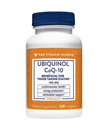 The Vitamin Shoppe Ubiquinol CoQ-10 100mg - Beneficial for Those Taking Statins Supports Heart & Cellular Health and Healthy Energy Production Essential Antioxidant Once Daily (120 Softgels) 120 Count (Pack of 1)