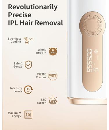 AMOTAOS IPL Laser Hair Removal Device - At-Home Ice-Cooling Safe Epilator for Women & Men | Effective Hair Removal for Face Armpits Arms Bikini Line Legs Whole Body - White-Gold - Buy Online on GoSupps.com