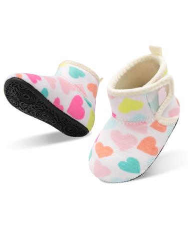 JOINFREE Baby Girls Boys House Shoes Baby Slippers with Non-Slip Rubber Sole Toddlers Cozy Home Booties 3/3.5 UK Child Heart