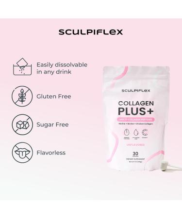 Sculpiflex Hydrolyzed Collagen Peptides Powder, Marine, Bovine, and Chicken Unflavored Multi Collagen Complex for Women, Firms Skin and Boosts Elasticity, Hydrating with Hyaluronic Acid (30 Servings) - Buy Online on GoSupps.com