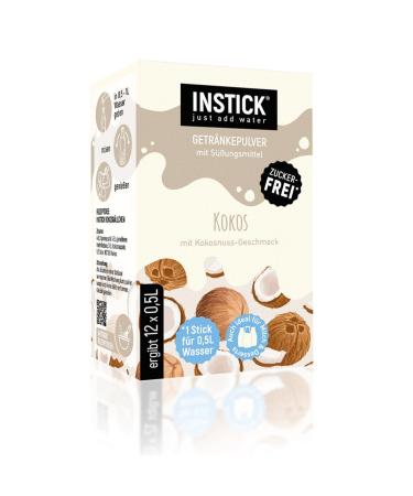Intick |Sugar -free instant drink - coconut |12-be pack for 12 x 0.5 l |Vegan low in calories with vitamin C flavored instant beverage powder taste for milk or water