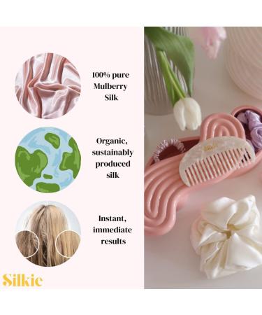 SILKIE x2 Set: 100% Pure Mulberry Silk Cream Coffee Black Large Oversized Scrunchies with Silk Travel Pouch - Hair Ties Elastics Hair Care Premium Ponytail Holder for No Damage - Cocoa - Buy Online on GoSupps.com