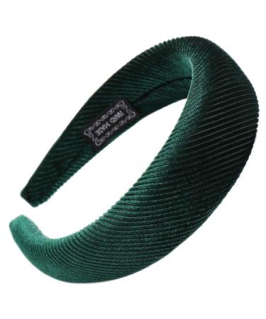 Lazder 8 Colors Korean Lady Padded Wide Sponge Headband Glitter Velvet Twill Striped Hair Hoop Retro Party Solid Color Thick Headpiece (Deep Green)