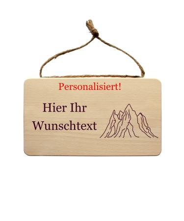 Wall sign mountains wooden shield with individual engraving - shield for alpine pasture ski hut hiker mountaineer mountain hiker mountain fans - with a cord for hanging - door sign wall board (mountains)