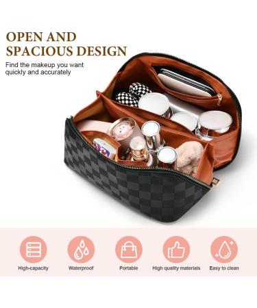 Aucuu Large Capacity PU Leather Travel Cosmetic Bag for Women - Waterproof Makeup Organizer with Handle - Black - Buy Online on GoSupps.com