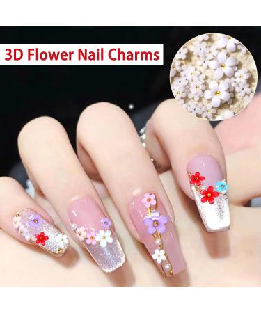 3D Flower Nail Charms 6 Grids Rhinestones for Acrylic Nails - Floral Nail Art Charms with Gold Silver Beads - DIY Nail Decorations - Buy Online on GoSupps.com