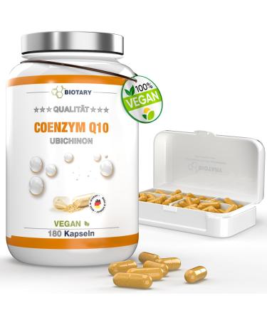 Coenzyme Q10 6 months stock 180 capsules A 200 mg including pill box high -dose capsules with vitamin C B3 B7 black pepper vegan high bioavailability Q10 Ubichinon