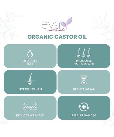 Eva Naturals Organic Castor Oil (60ml) - Promotes Hair, Eyebrow, and Eyelash Growth | Diminishes Wrinkles | Hydrates Skin | 100% Pure Cold Pressed - 2 Fl Oz - Buy Online on GoSupps.com