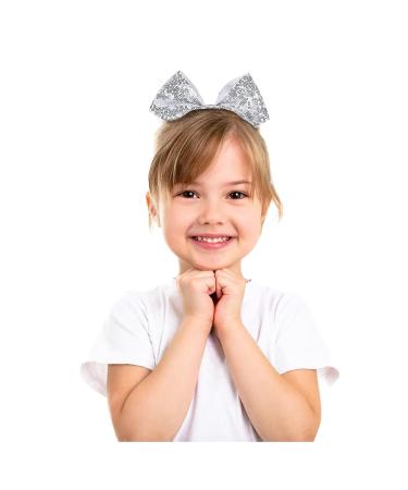 2 PCS 8 Large Glitter Cheer Bows - Handmade Sequin Hair Bows for Teen Girls (Silver) - Buy Online on GoSupps.com