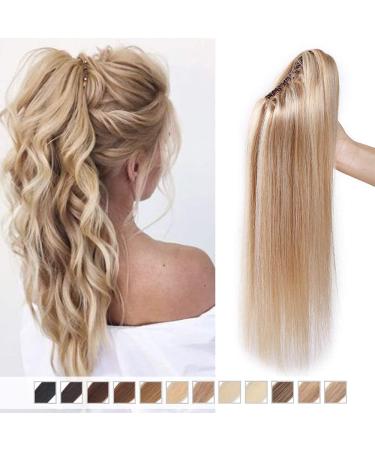 Elailite hair parts braid extensions real hair ponytail ponytail hair extension with clip Remy smooth human hair 22 "55cm 120g #18/613 ashblond & bleached blond 55cm ashblond & bleached blonde - Buy Online on GoSupps.com