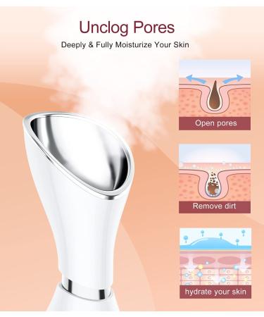 Professional Facial Steamer for Deep Cleaning and Skin Care - Home Spa Warm Ionic Mist Atomizer for Women - Unclog Pores, Moisturize, and Sinus Relief - Includes Bonus Hairband and Stainless Steel Kit (White/Silver) - Buy Online on GoSupps.com