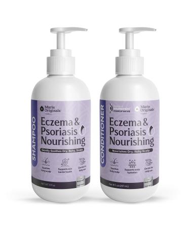 Marie Originals Eczema & Psoriasis Nourishing Shampoo and Conditioner Bundle Itchy Scalp Relief Dry Scalp Shampoo & Hydrating Conditioner with Tea Tree Lavender & Peppermint 8 oz Each