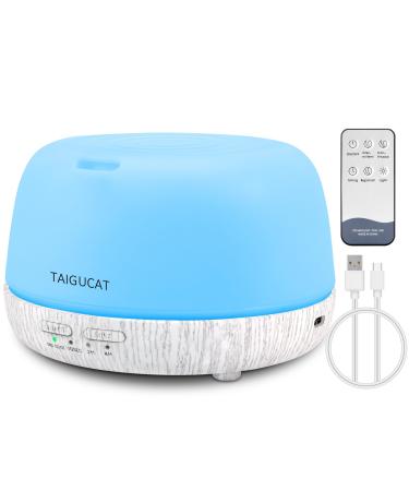 TAIGUCAT 300ML Aromatherapy Essential Oil Diffuser Home with USB-C Power Cord Remote Control 7-LED Color Changing Light Suitable for Small Bedrooms Offices.(white wood) White Wood Grain