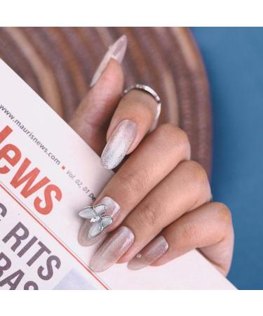 Sethexy long glossy false fingernails oval pink nails stick on the fingers of cats false nails butterfly nails with glue 24st acrylic art nail tips to press on for women and girls