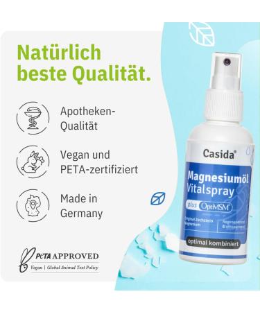  Casida Casida - Magnesium oil spray + MSM - original Zechstein minerals - for skin in joints - pharmacy quality - 100 ml - Buy Online on GoSupps.com
