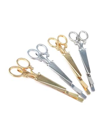 yueton 4pcs Gold and Silver Scissors Shape Barrettes Bobby Pin Hair Clips Bride Headwear Edge Clip Clamps