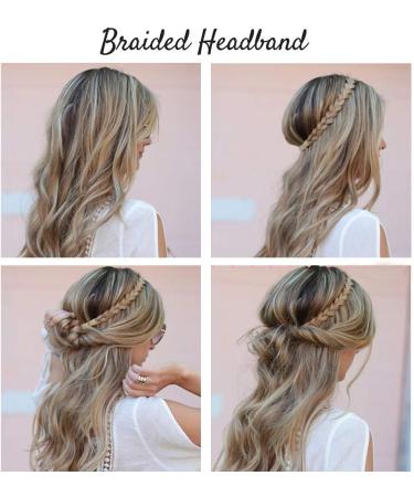 Headband Hair Braid Natural Looking Synthetic Hair Piece Extension Highlighted Plaited Braids Elastic Stretch Hairpiece Women Girl Beauty Accessory - Maroon & Ash Brown - Buy Online on GoSupps.com