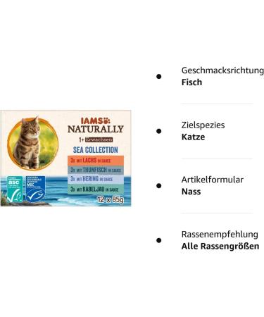 IAMS Naturally Caste Wate in Sauce - High-Quality Fish Wet Food for Adult Cats | Sea Collection 12 x 85g - Buy Online on GoSupps.com