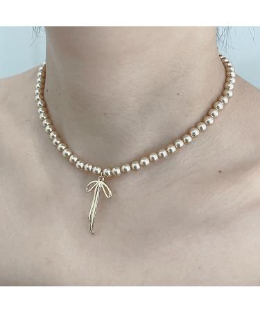 SOUTHJIELING Elegant Bow Pendant & Choker Pearl Necklace - Brown Pearl Charm Jewelry for Women - Buy Online on GoSupps.com