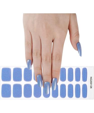 Semi Cured Gel Nail Strips - 20 Pcs Salon Quality Nail Polish Wraps in Blue Glitter - Long Lasting & Easy to Apply/Remove with Nail File & Cuticle Stick - Buy Online on GoSupps.com
