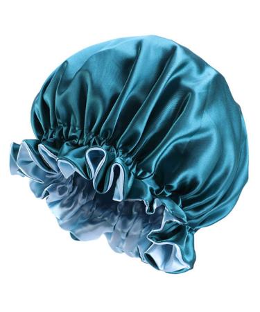 Solid Color Silky Satin Bonnet Cap Bonnets for Women Silky Bonnet for Curly Hair Women Hair Wrap for Sleeping Double Layers Peacock Blue - Buy Online on GoSupps.com