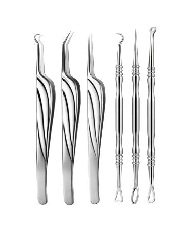 FVION Blackhead and Acne Extractor Kit  Professional Pimple Popper Tool Kit  Acne Tweezers and Blackhead Remover Tools for Face  6 PCS Surgical Extractor Pimple Popping Tools