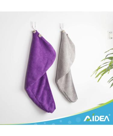 AIDEA Microfiber Hair Towel Wrap for Women 2 Pack - Super Absorbent Quick Dry Hair Turban - Grey+Purple - 10 X 26 - Buy Online on GoSupps.com