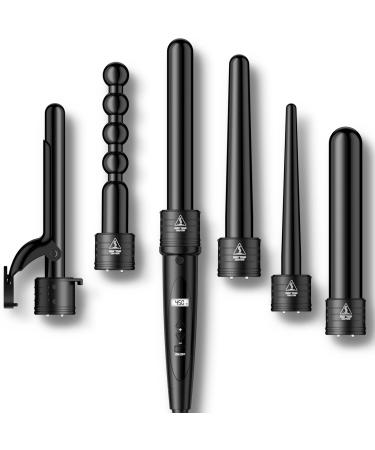 Curling Iron Wand Set Hair Barrels 6 in 1 with Heated Setting and Display Wired (85W Curling Wand)