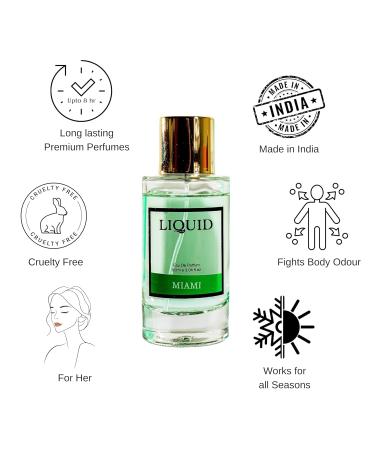 LIQUID Miami Eau de Parfum EDP for Women - 90ml | Premium Perfume | Blend of Lilly Vanilla & Powdery Musk Fragrance | Perfect for Special Occasions | Luxury Scent Inspired by Miami | Gift for Her - Buy Online on GoSupps.com