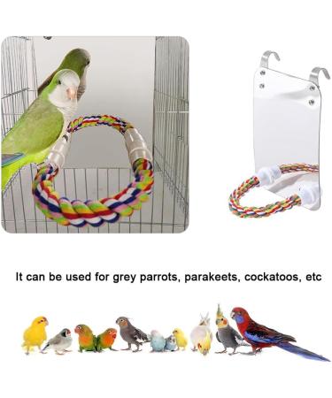 Bird Mirror Universal Birdcage Hanging Toy Bird Toy Swing with Bird Stand Rope Perch for Parrot Parakeet Cockatiels Cockatoo Budgie Finch (6.97 Inch) - Buy Online on GoSupps.com
