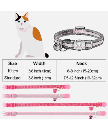 Taglory Reflective Cat Collar with Safety Clasp & Bell - 2-Piece Adjustable Kitten Collars (15-20cm) - Pink - Buy Online on GoSupps.com