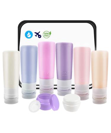 Travel Bottles TSA Approved TCJJ 3oz BPA Free Silicone Travel Container Leakproof Squeeze Travel Tube Cream Jars with Bag Toiletry Bottle Set for Cosmetic Shampoo Conditioner Lotion Liquids (9 Pcs) 01 Color 62.9 oz  