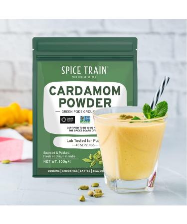 SPICE TRAIN Cardamom Powder (100g/3.53oz) | Gluten-free 100% Raw Ground Cardamom from India | Perfect for Cooking, Smoothies, Lattes & Tea | Resealable Zip Lock Pouch - Buy Online on GoSupps.com