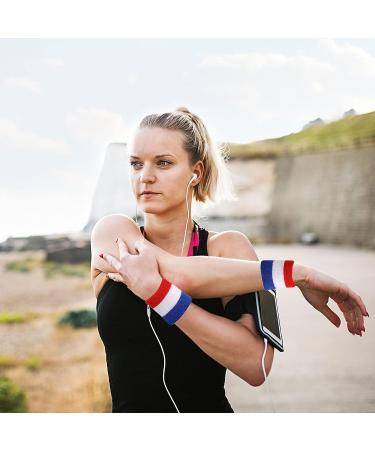 Sweatband Set for Men - 2 Headbands and 2 Wristbands for Sports Activities - Blue/White/Red - AMind4U - Buy Online on GoSupps.com