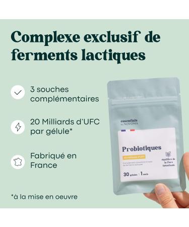 Probiotique Flore Intestinale 20 Milliards UFC/Jour Probiotiques Lactobacillus Gasseri + Rhamnosus + Bifidobacterium quilibre du Microbiote 30 G lules Vegan Fabriqu en France Probiotiques - Essentials By Novoma - Buy Online on GoSupps.com