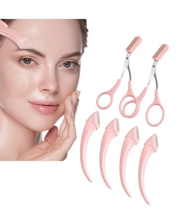 6PCS Eyebrow Trimmer Set  Eyebrow Scissors Pink Eyebrow Scissors with Comb Stainless Steel Eyebrow Razor Eyebrow Trimmer Scissors Tool Beauty Eyebrow Scissors for Type Hair Removal Accessories Women