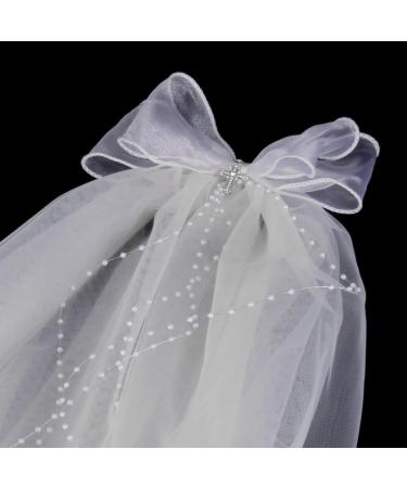 Merroyal Girls Communion Bow and Dangle Cross Charm with 24 Inch Veil on Hair Comb with White Floral Crown (Veil with Crsytal One Size) Veil With Crsytal One Size - Buy Online on GoSupps.com