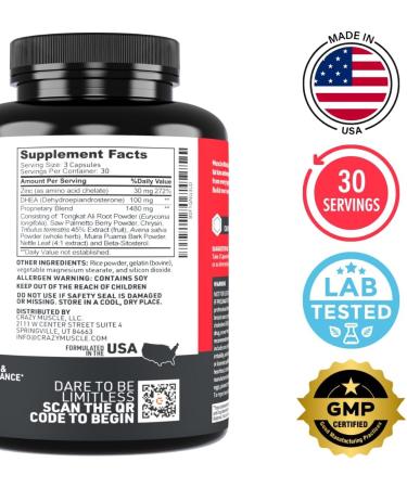 Crazy Muscle Creatine Capsules 5g of Premium 3X ThreeAtine Pre Workout Bulk Mass Gainer High Absorption Easy to Take Creatine Monohydrate Optimum Performance for Men Women (90) - Buy Online on GoSupps.com