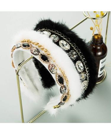 amangul Women Furry Plush Headband Prom Hair Hoop Crystal Chain Bandana - Buy Online on GoSupps.com