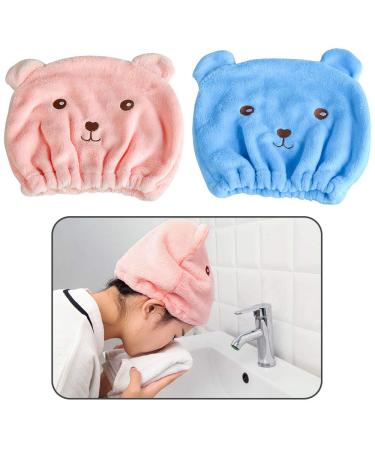 2 pieces of hair turban wrap microfiber hair towel quickly dry hair towel super absorbent turban towel with a button Quickly dry for wet hair bath head wrap for women (pink and blue)