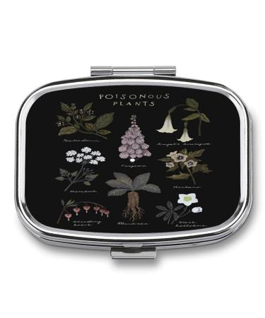Metal 2 Compartment Pill Organizer Travel Friendly Portable Compact Pill Box Cute Pill Case to Hold Vitamins Fish Oil Supplements Meds Tablet for Purse Pocket. (Poisonous Plants) Small
