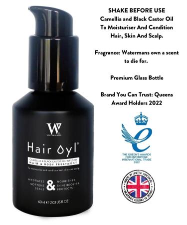Watermans Hair Oyl 60ml - Camellia & Black Castor Infused Hair & Body Oil for Dry, Damaged, Frizzy, and Curly Hair - Buy Online on GoSupps.com