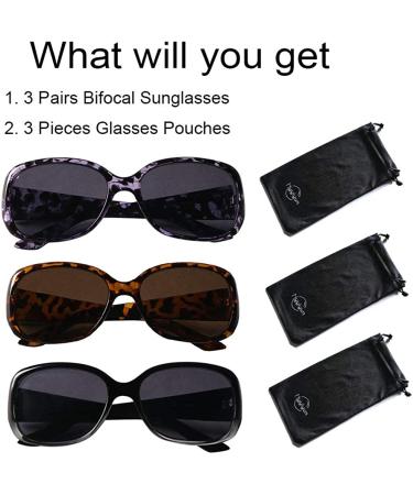 Hyyiyun Bifocal Sunglasses for Women 3 Pairs - UV Protection Reader Glasses (1.5x) - Purple & Black, Yellow & Black, Black - Buy Online on GoSupps.com