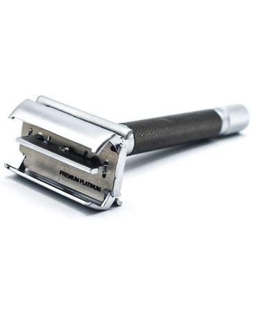Parker 74R Graphite Gray - Long Handle Heavyweight Butterfly Open Double Edge Safety Razor for Men | Includes 5 Premium Platinum Blades - Best Quality Shaving Gift - Buy Online on GoSupps.com