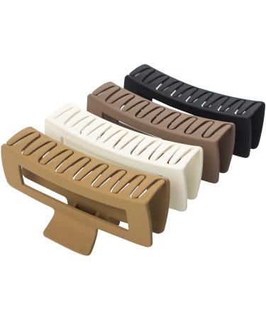 4 Pack Extra Large Hair Claw Clips for Women 5'' Hair Clips for Thick and Long Hair 90's Non-slip Square Jaw Clips for Curly Hair Strong Hold Matte Hair Clamps (Neutral Colors) B